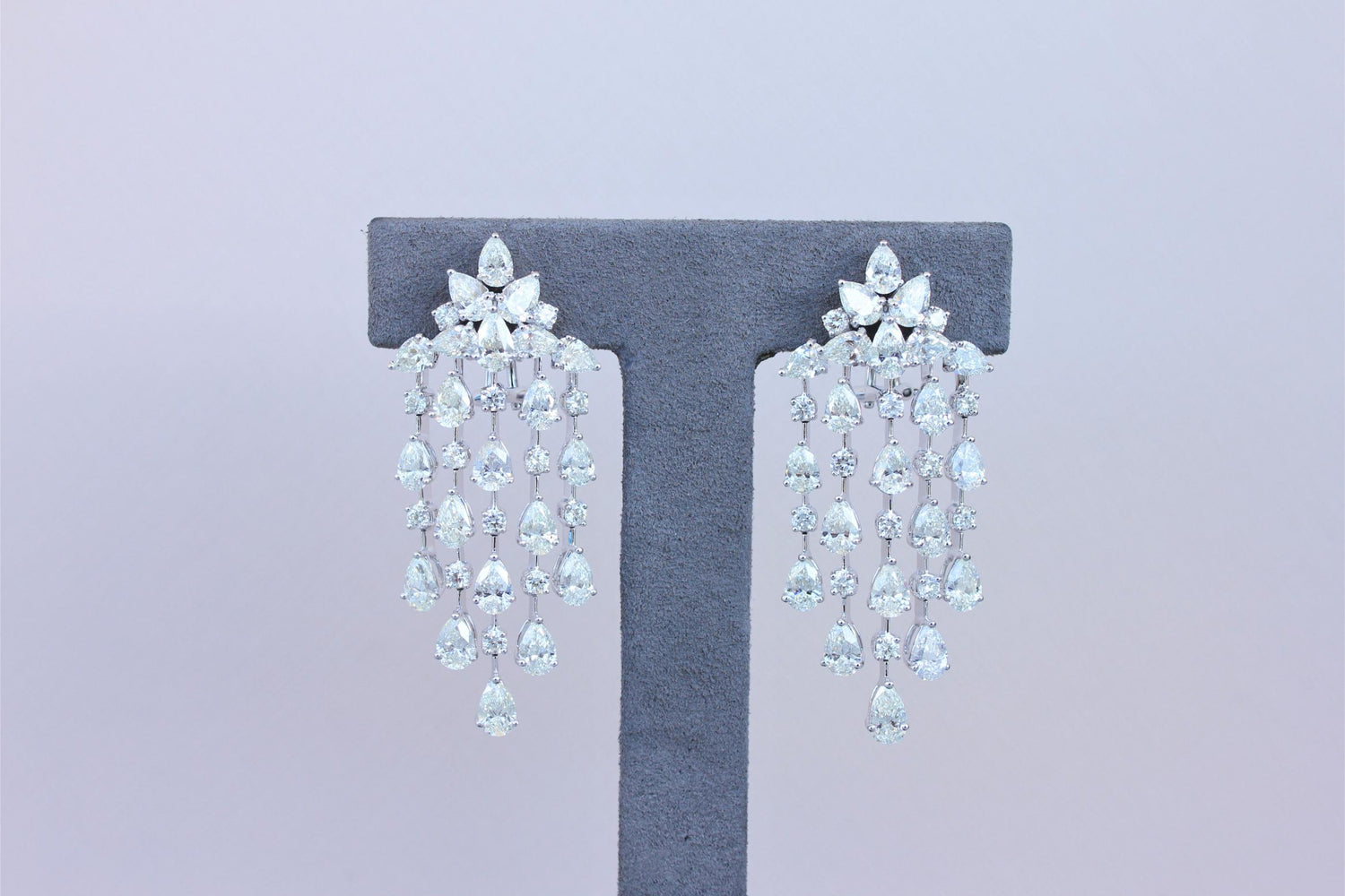 Fancy Shape Pear Round Brilliant Cut Chandelier 18K White Gold Drop Earrings
