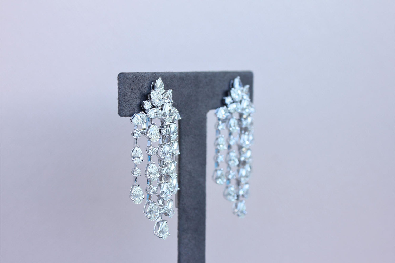 Fancy Shape Pear Round Brilliant Cut Chandelier 18K White Gold Drop Earrings