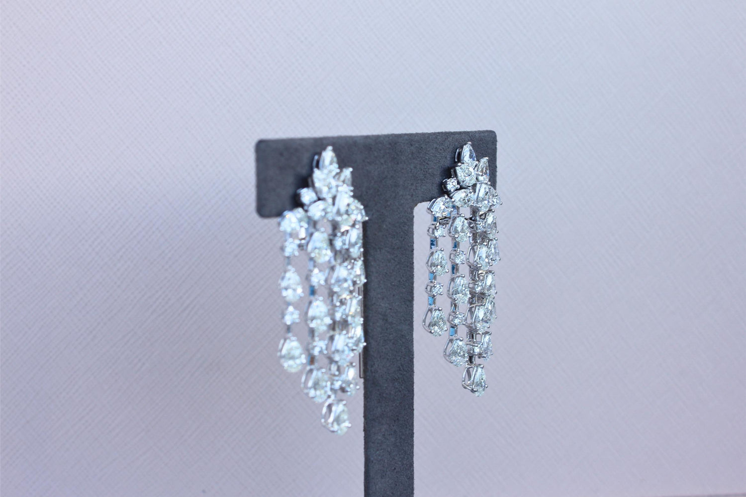 Fancy Shape Pear Round Brilliant Cut Chandelier 18K White Gold Drop Earrings