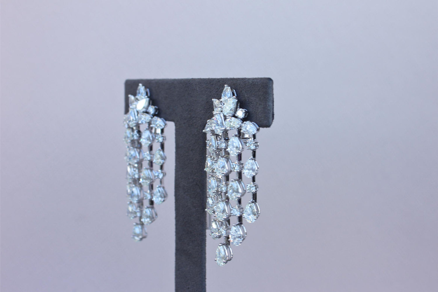 Fancy Shape Pear Round Brilliant Cut Chandelier 18K White Gold Drop Earrings