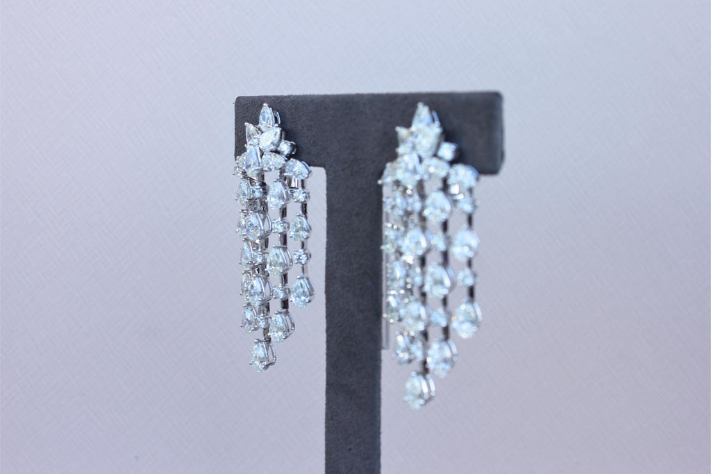 Fancy Shape Pear Round Brilliant Cut Chandelier 18K White Gold Drop Earrings