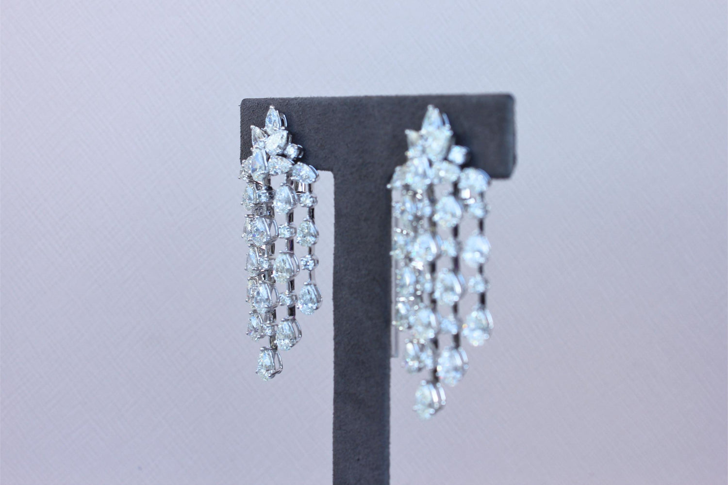 Fancy Shape Pear Round Brilliant Cut Chandelier 18K White Gold Drop Earrings