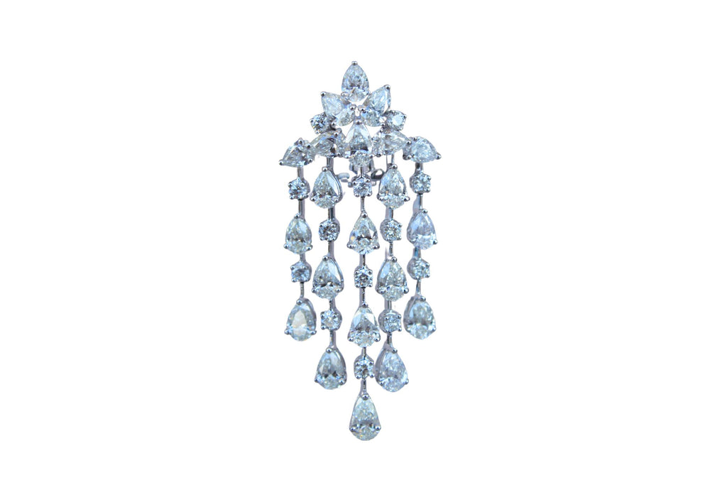 Fancy Shape Pear Round Brilliant Cut Chandelier 18K White Gold Drop Earrings