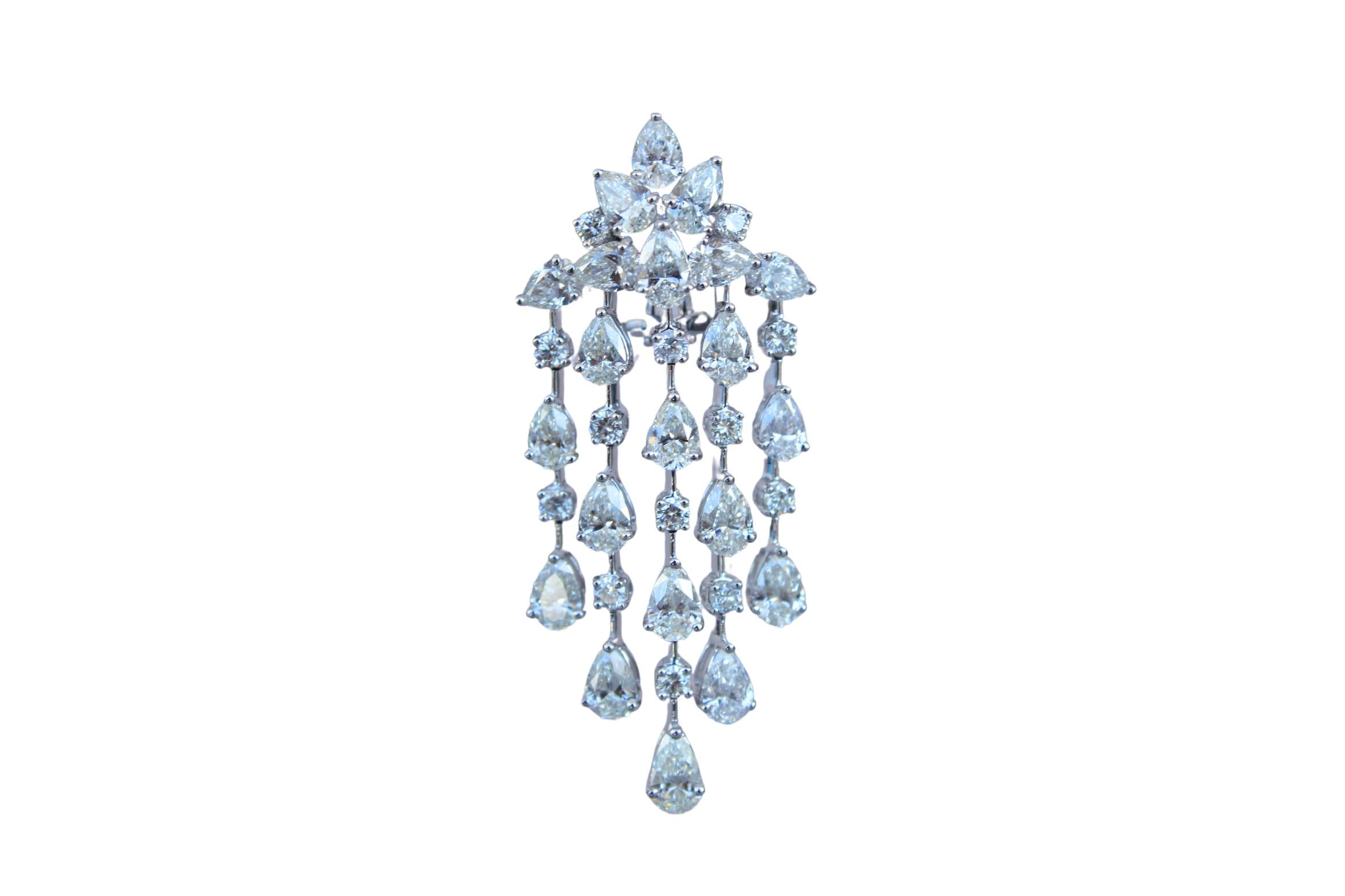Fancy Shape Pear Round Brilliant Cut Chandelier 18K White Gold Drop Earrings