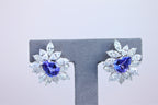 Rare Blue Tanzanite Fancy Pear Shape Marquise Diamonds 18K White Gold Earrings