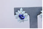 Rare Blue Tanzanite Fancy Pear Shape Marquise Diamonds 18K White Gold Earrings