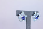 Rare Blue Tanzanite Fancy Pear Shape Marquise Diamonds 18K White Gold Earrings