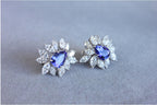 Rare Blue Tanzanite Fancy Pear Shape Marquise Diamonds 18K White Gold Earrings