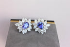 Rare Blue Tanzanite Fancy Pear Shape Marquise Diamonds 18K White Gold Earrings