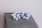 Rare Blue Tanzanite Fancy Pear Shape Marquise Diamonds 18K White Gold Earrings
