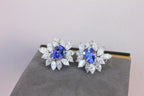 Rare Blue Tanzanite Fancy Pear Shape Marquise Diamonds 18K White Gold Earrings