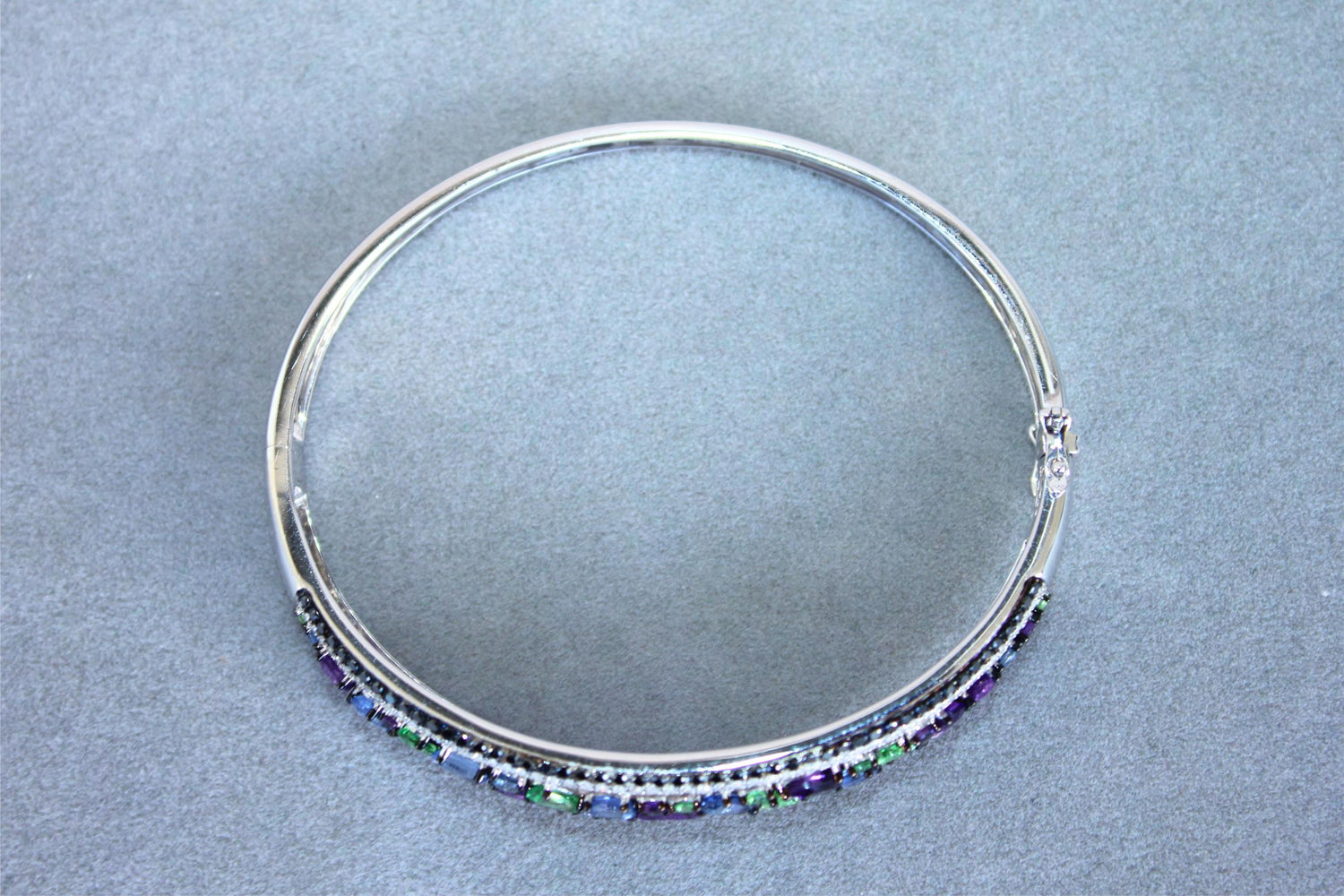 Diamonds Multi Fancy Shape Multi Color Gemstones 14K White Gold Bangle Bracelet
