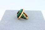 Green Tourmaline Malachite Green Black Enamel 18K Yellow Gold Enamel Unique Ring