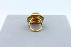 Green Tourmaline Malachite Green Black Enamel 18K Yellow Gold Enamel Unique Ring