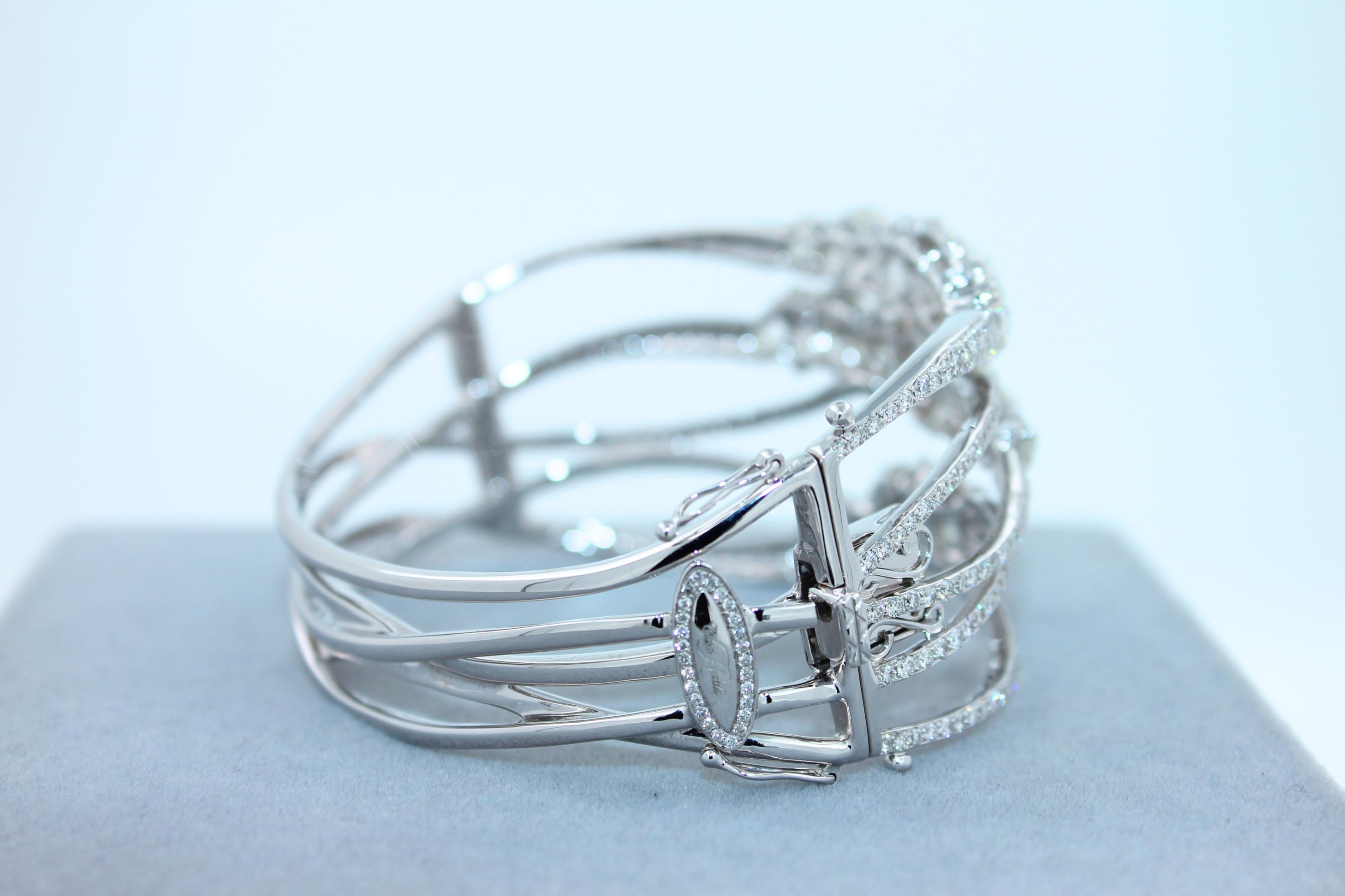 Fancy Shape Rose Cut Diamond Unique Statement Lux 18K White Gold Bangle Bracelet