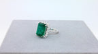 Green Emerald Octagon Cut Rectangle Diamond Halo Baguette 18K White Gold Ring