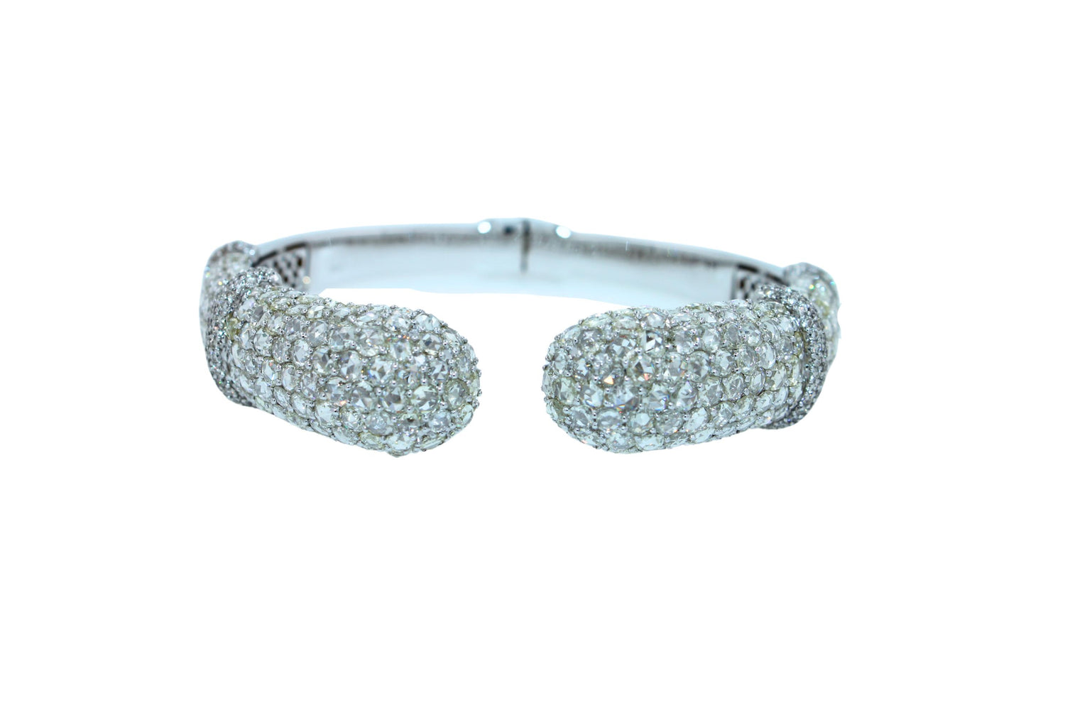 Diamond Round Shape Brilliant Cut Pave Set Lux 18K White Gold Bangle Bracelet