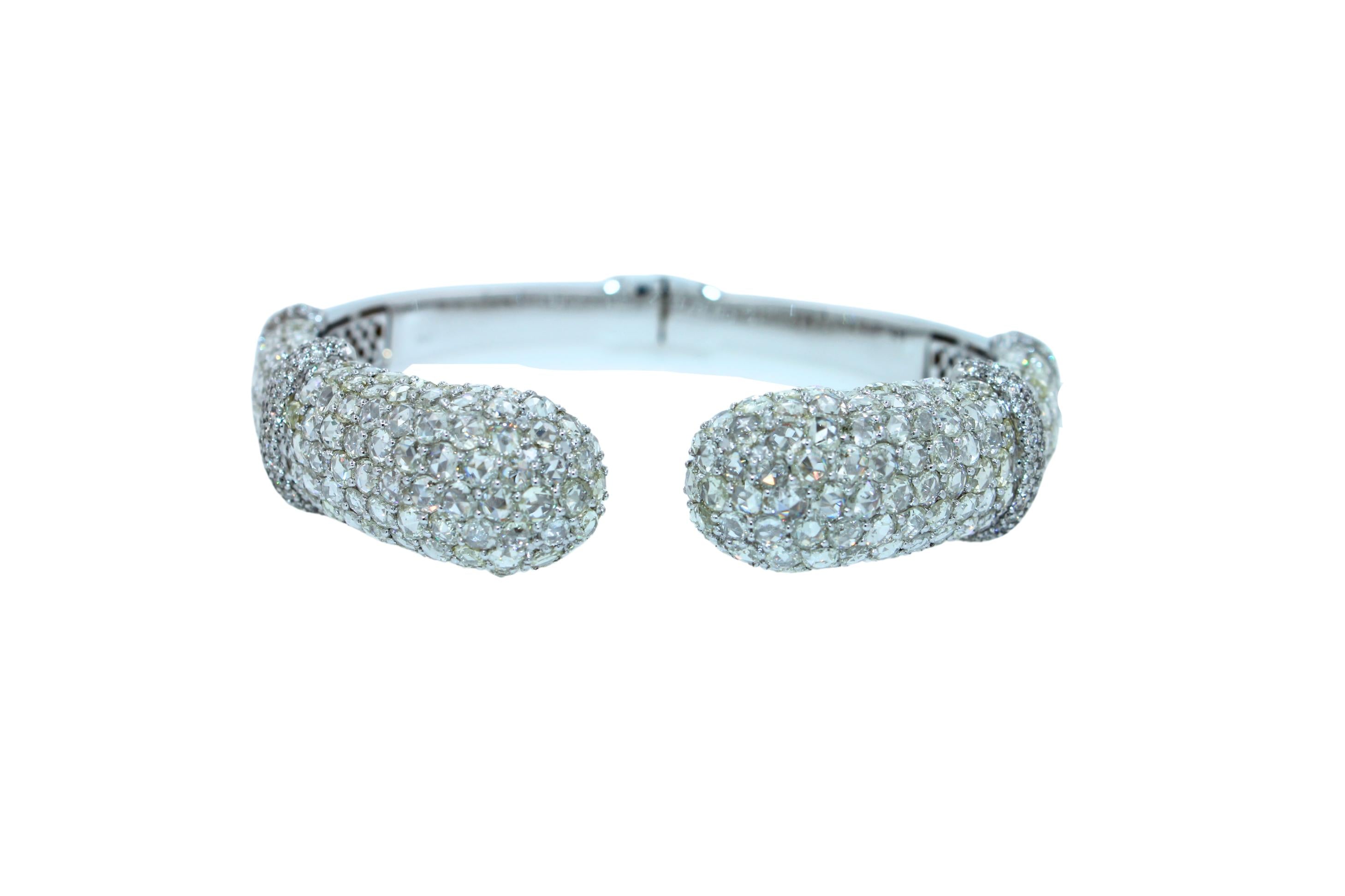 Diamond Round Shape Brilliant Cut Pave Set Lux 18K White Gold Bangle Bracelet