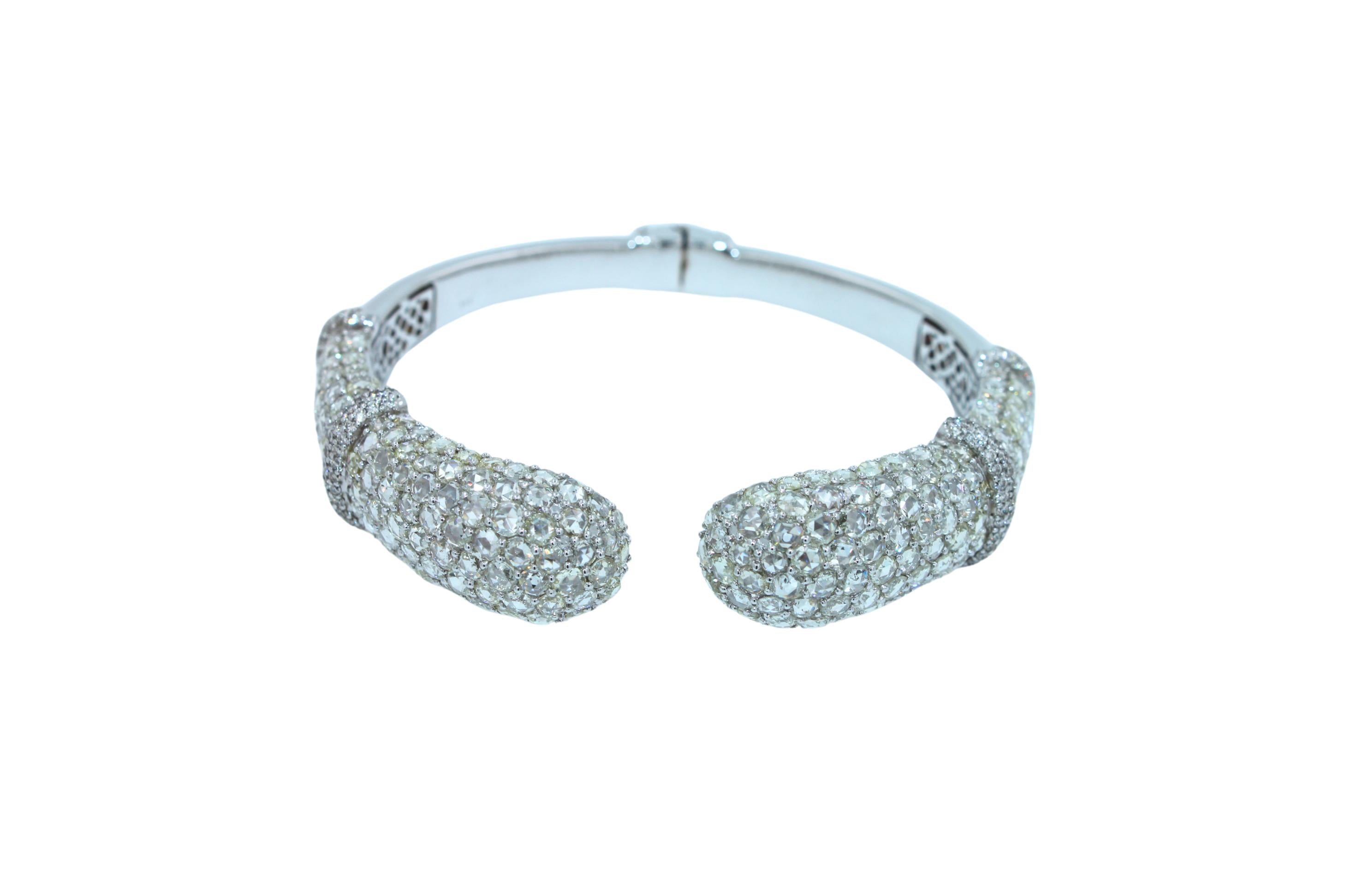 Diamond Round Shape Brilliant Cut Pave Set Lux 18K White Gold Bangle Bracelet