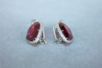 Fancy Pear Tear Drop Pink Red Rubellite Diamond Pave 18K White Gold Earrings