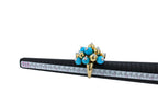 Blue Turquoise Diamonds Golden Spheres Balls Christmas Bells Motif 18K Gold Ring