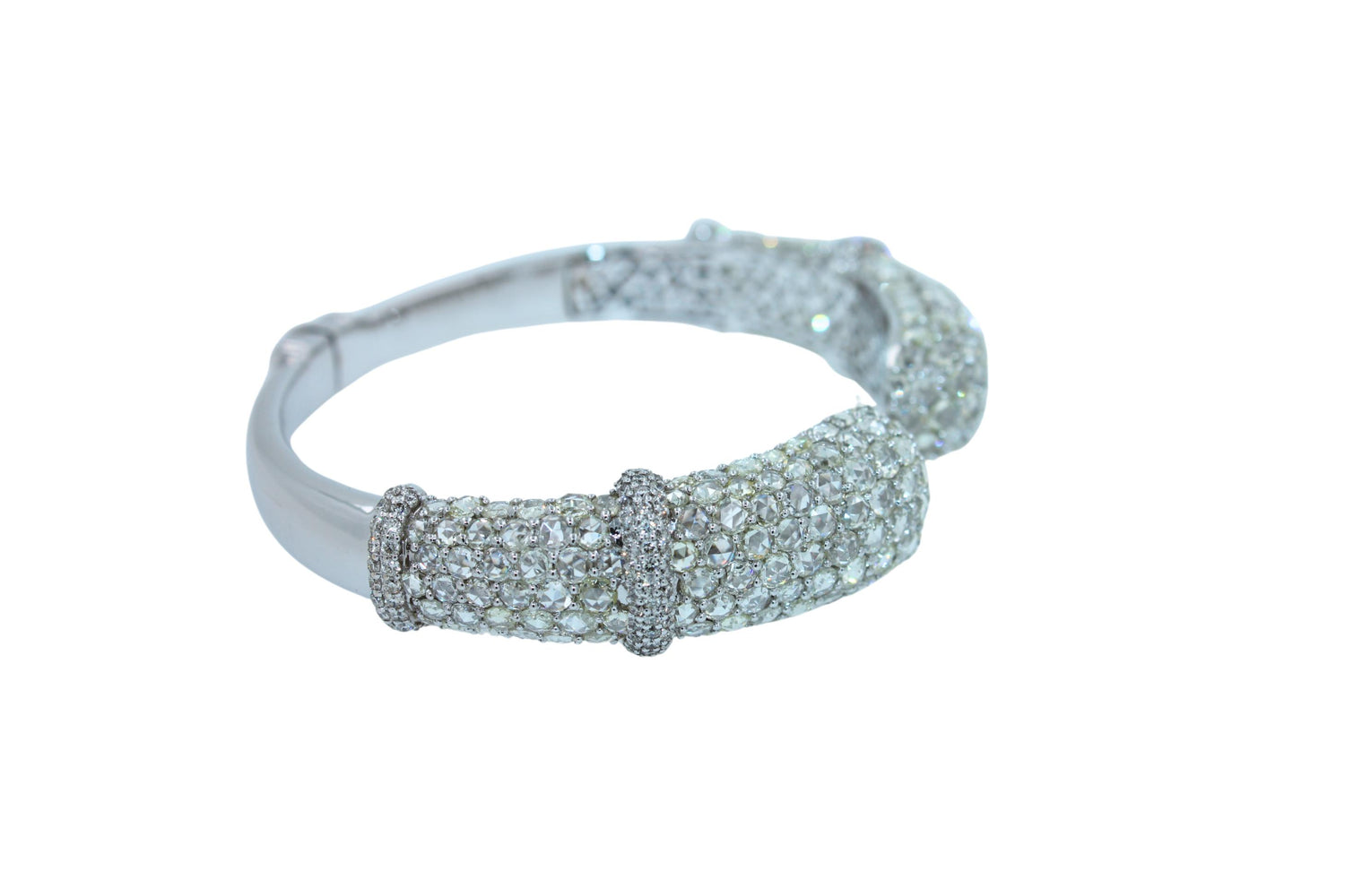 Diamond Round Shape Brilliant Cut Pave Set Lux 18K White Gold Bangle Bracelet