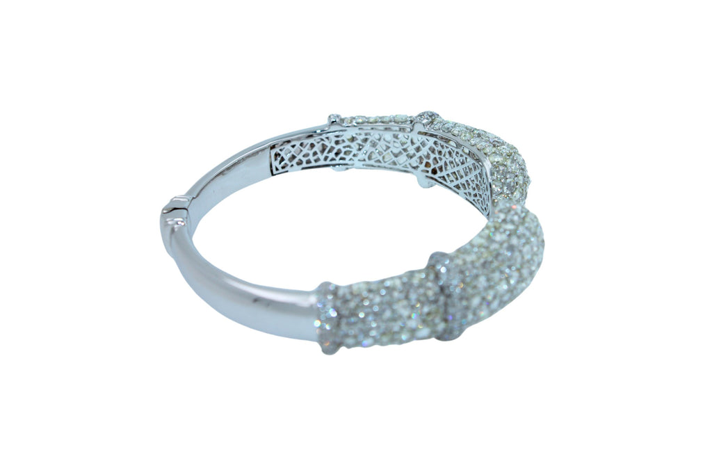 Diamond Round Shape Brilliant Cut Pave Set Lux 18K White Gold Bangle Bracelet