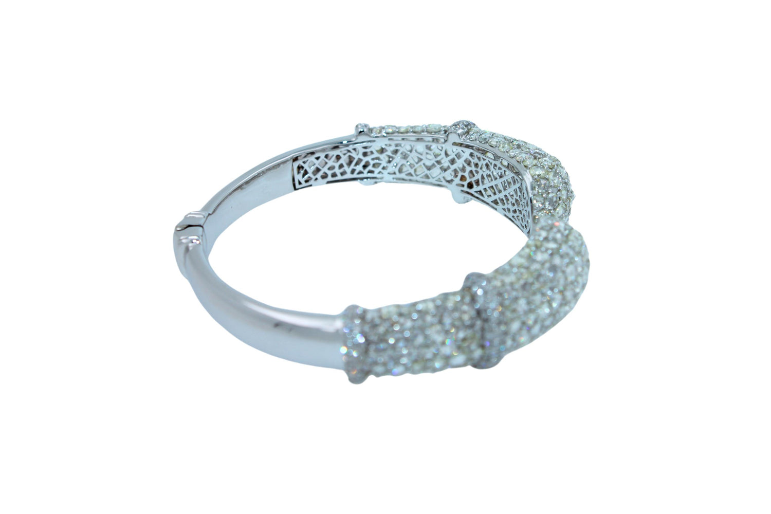 Diamond Round Shape Brilliant Cut Pave Set Lux 18K White Gold Bangle Bracelet