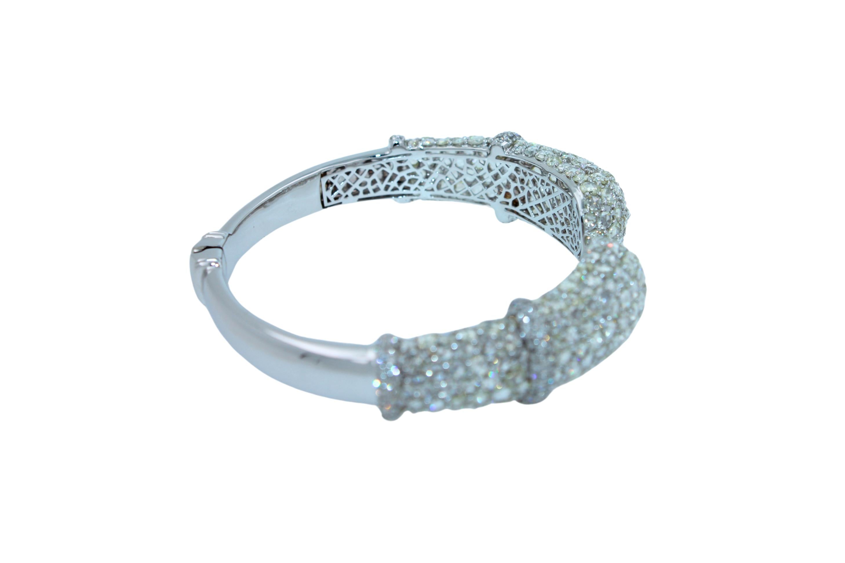 Diamond Round Shape Brilliant Cut Pave Set Lux 18K White Gold Bangle Bracelet