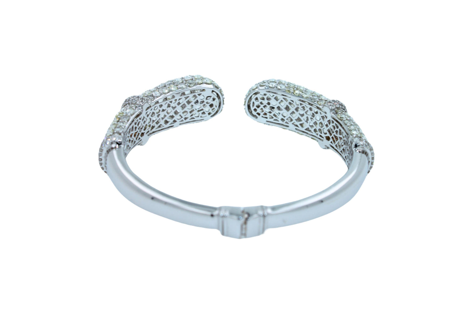 Diamond Round Shape Brilliant Cut Pave Set Lux 18K White Gold Bangle Bracelet