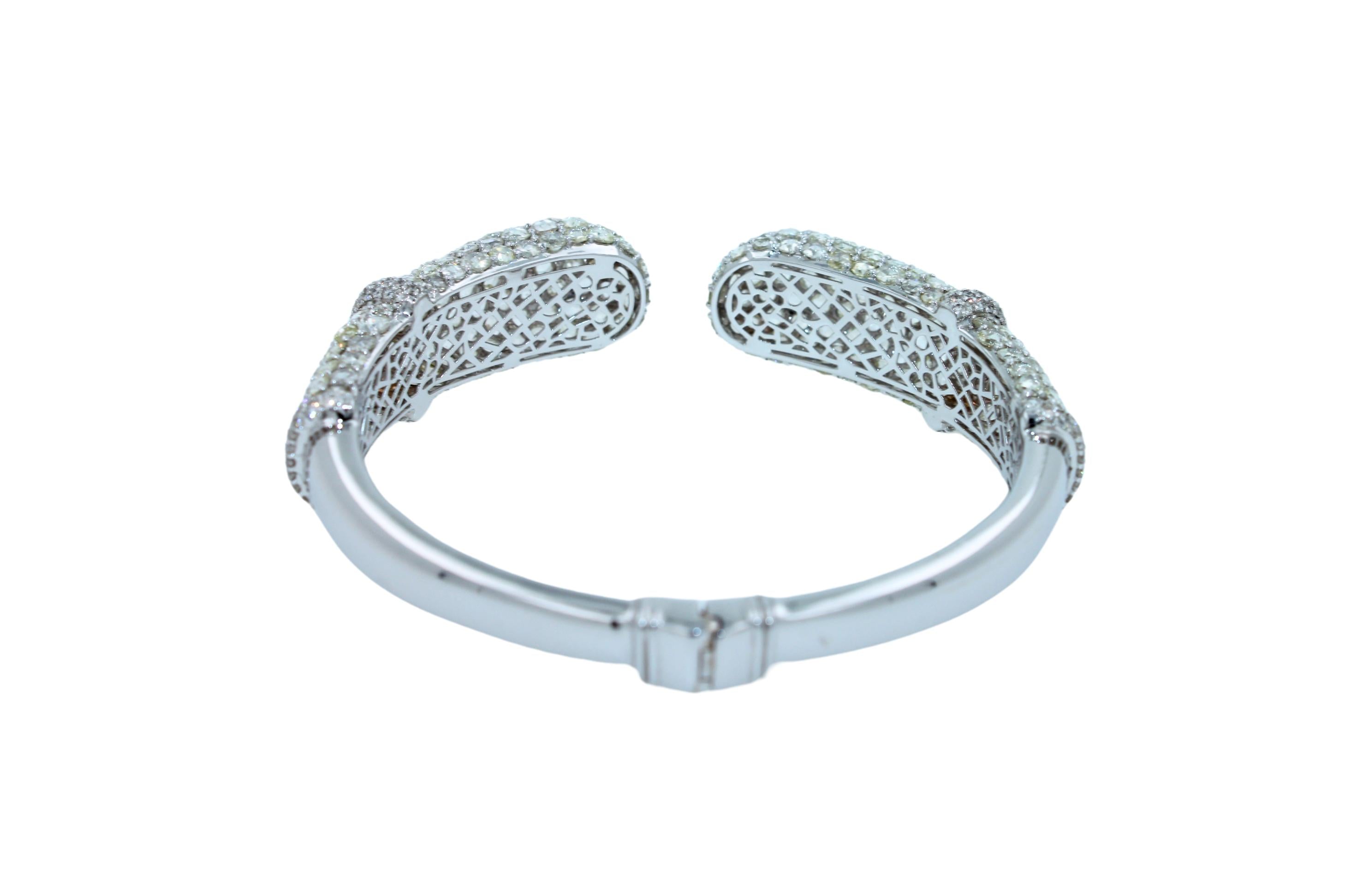 Diamond Round Shape Brilliant Cut Pave Set Lux 18K White Gold Bangle Bracelet