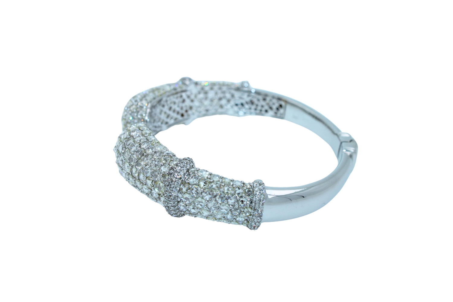 Diamond Round Shape Brilliant Cut Pave Set Lux 18K White Gold Bangle Bracelet
