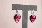Fancy Pear Tear Drop Pink Red Rubellite Diamond Pave 18K White Gold Earrings