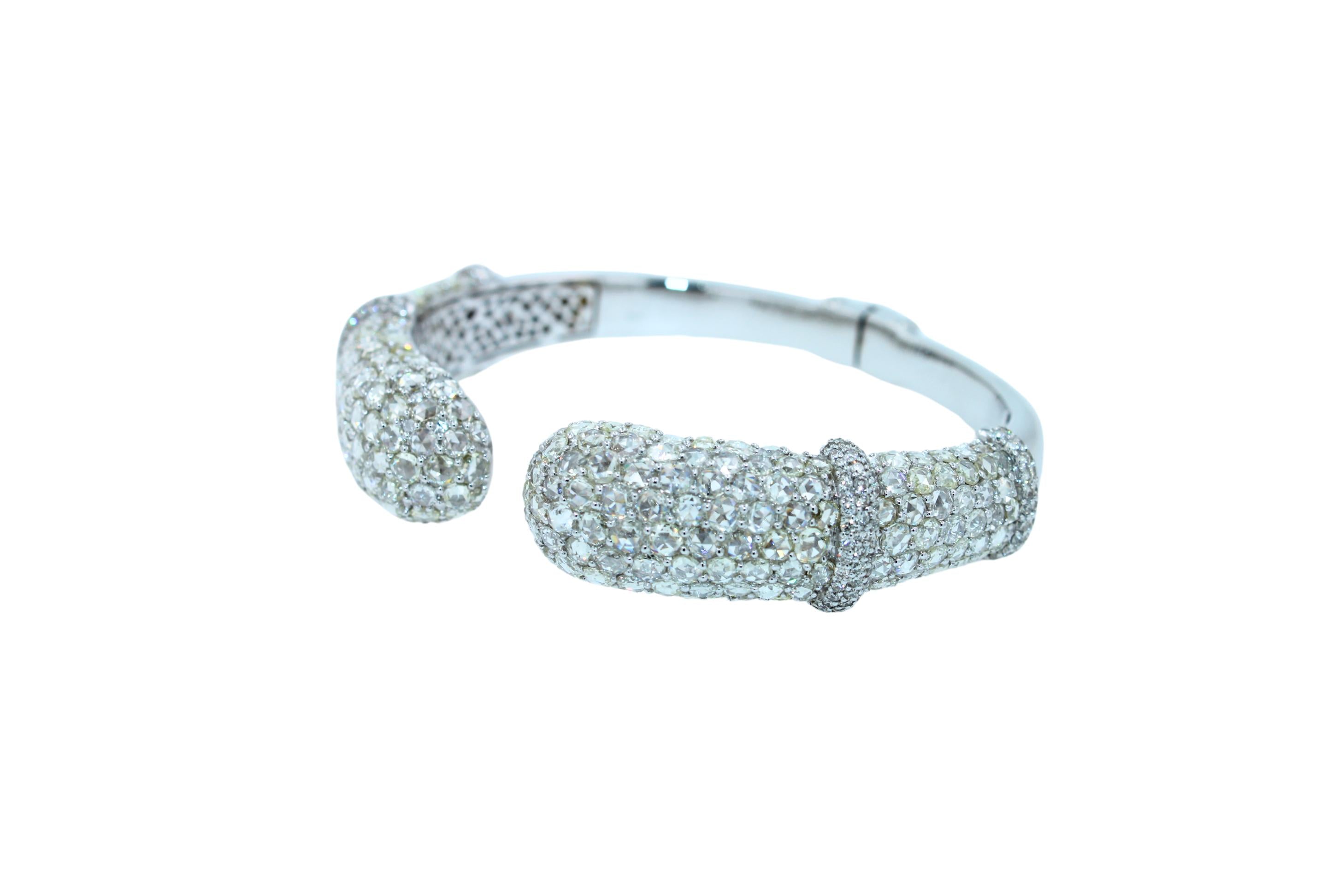 Diamond Round Shape Brilliant Cut Pave Set Lux 18K White Gold Bangle Bracelet