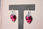 Fancy Pear Tear Drop Pink Red Rubellite Diamond Pave 18K White Gold Earrings