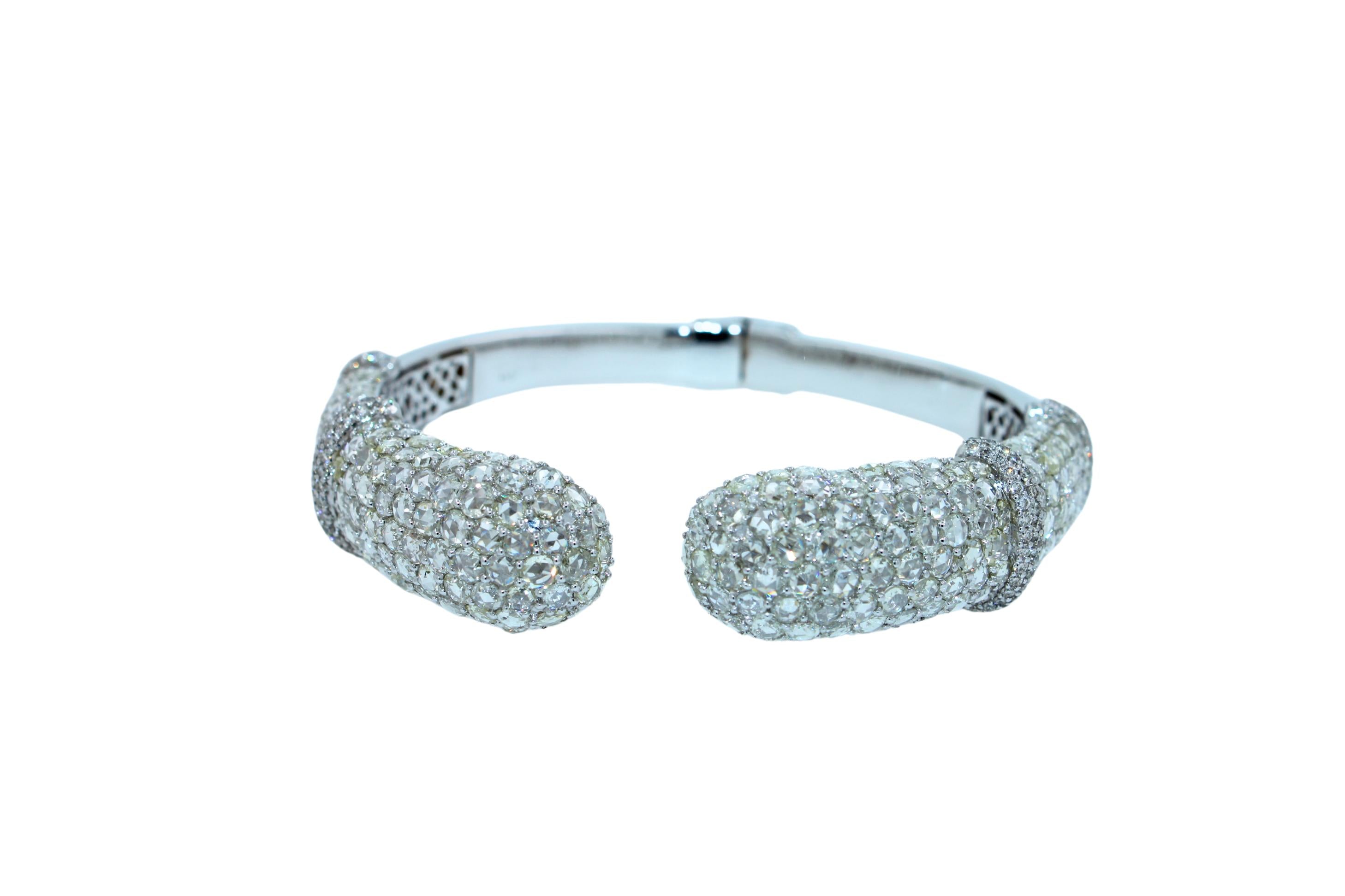 Diamond Round Shape Brilliant Cut Pave Set Lux 18K White Gold Bangle Bracelet