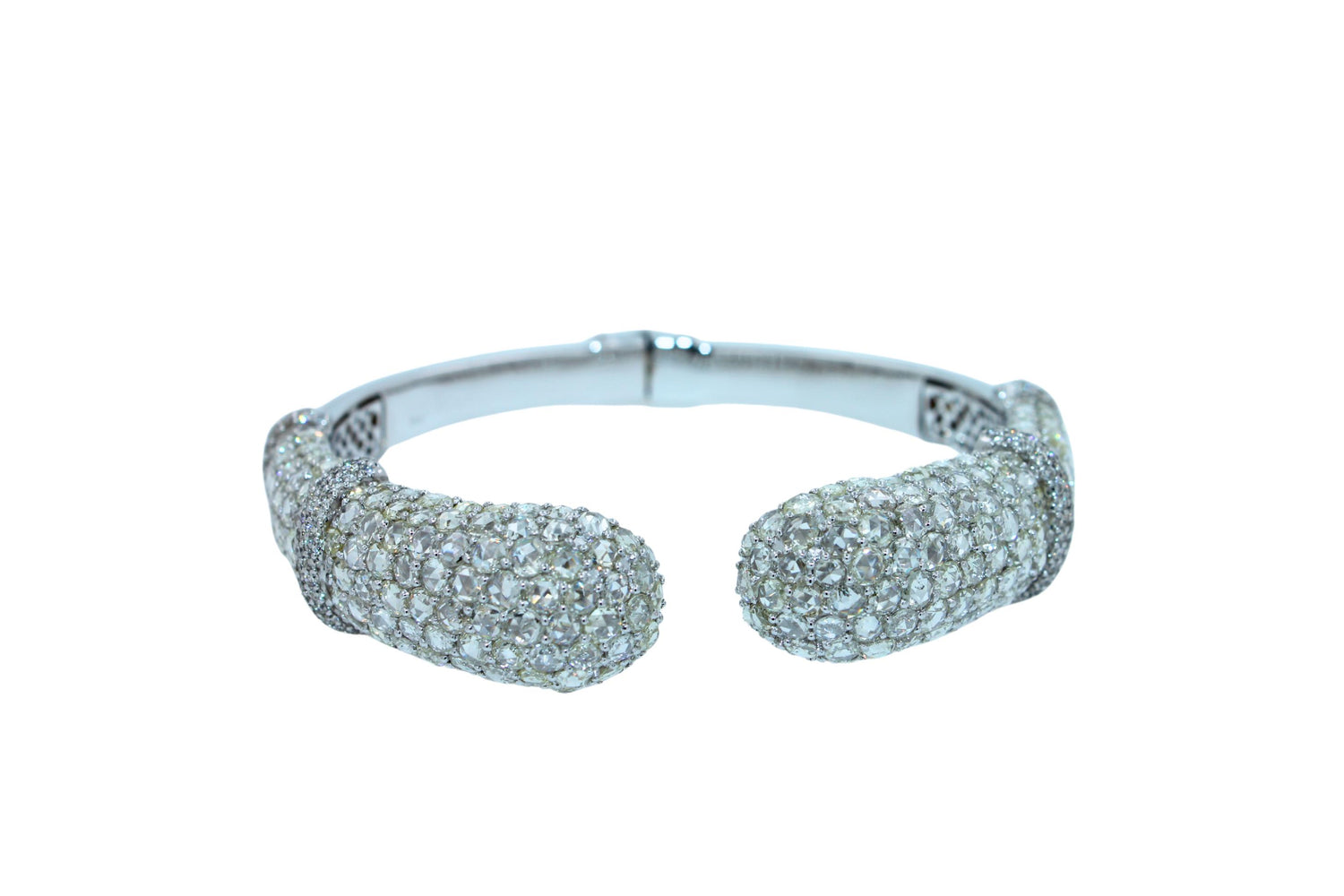 Diamond Round Shape Brilliant Cut Pave Set Lux 18K White Gold Bangle Bracelet