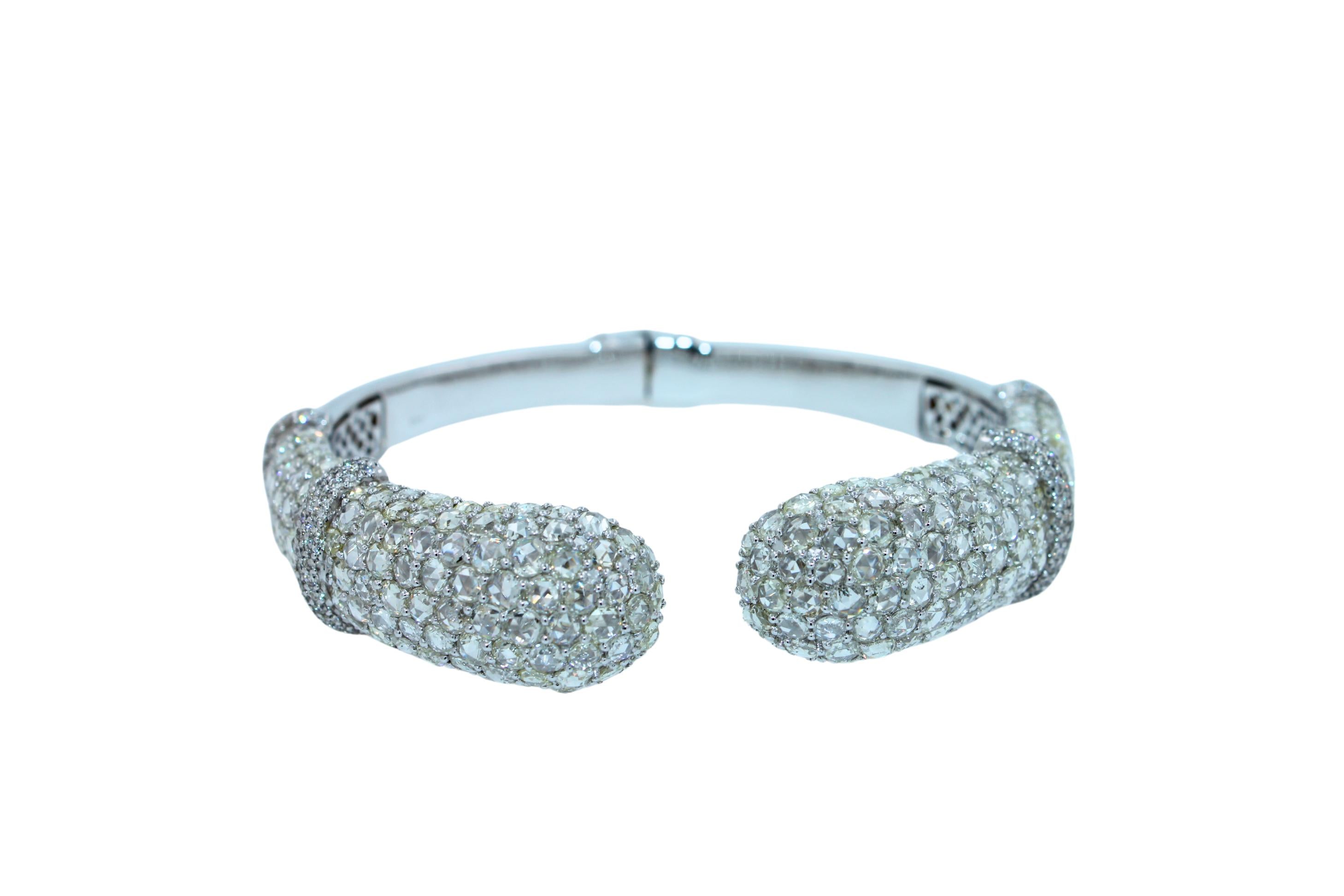 Diamond Round Shape Brilliant Cut Pave Set Lux 18K White Gold Bangle Bracelet
