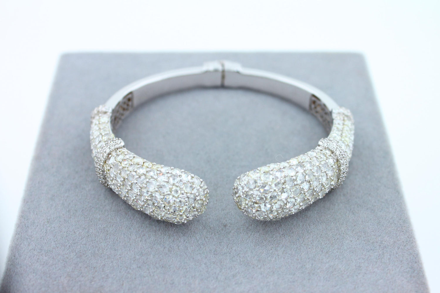 Diamond Round Shape Brilliant Cut Pave Set Lux 18K White Gold Bangle Bracelet