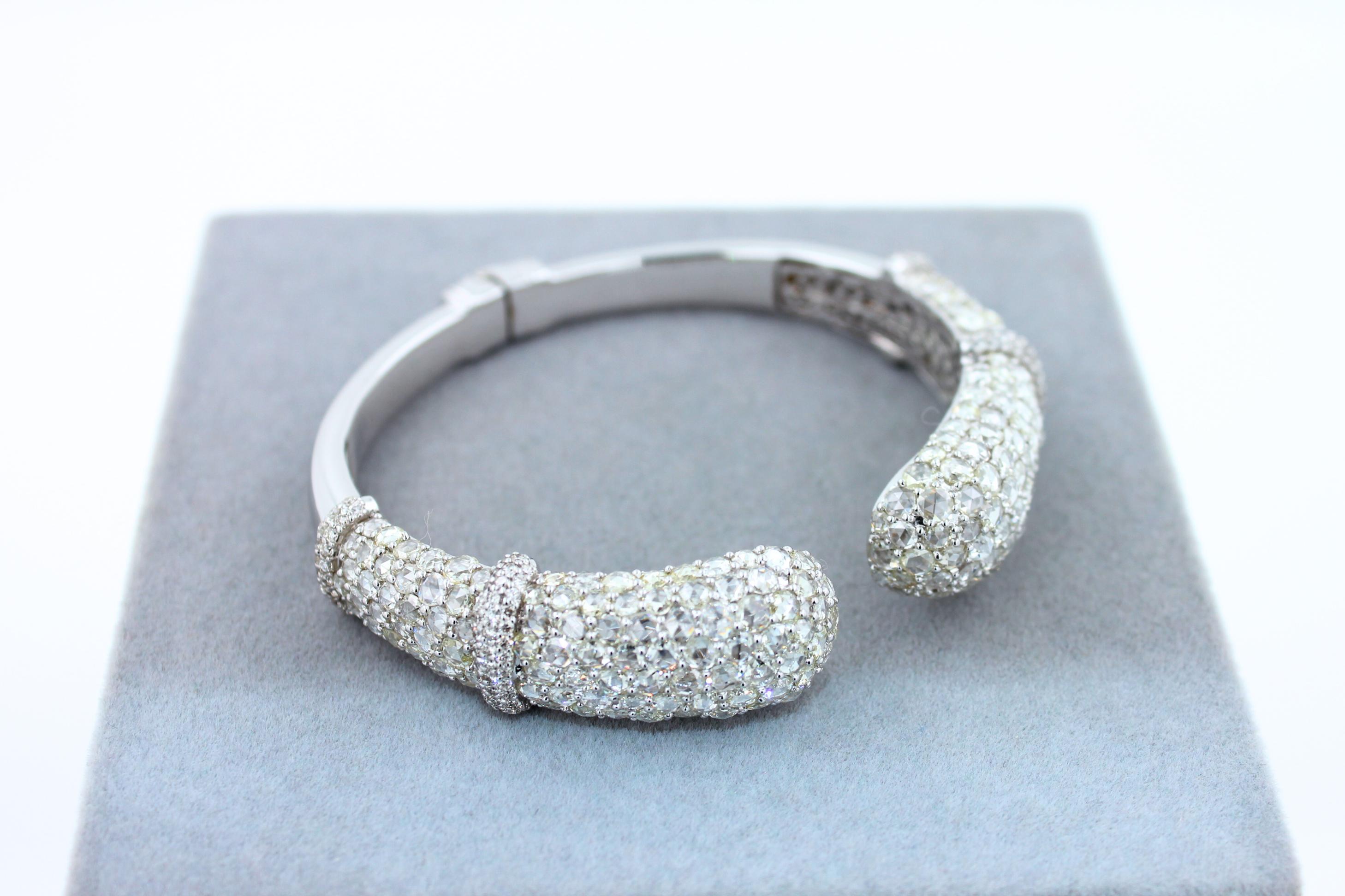 Diamond Round Shape Brilliant Cut Pave Set Lux 18K White Gold Bangle Bracelet