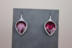 Fancy Pear Tear Drop Pink Red Rubellite Diamond Pave 18K White Gold Earrings