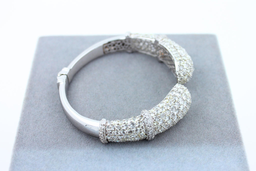 Diamond Round Shape Brilliant Cut Pave Set Lux 18K White Gold Bangle Bracelet