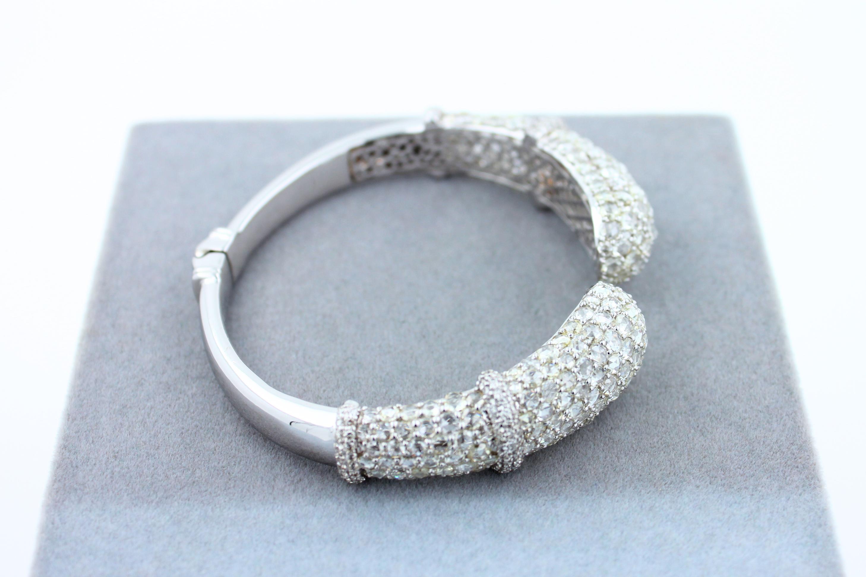 Diamond Round Shape Brilliant Cut Pave Set Lux 18K White Gold Bangle Bracelet