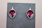 Fancy Pear Tear Drop Pink Red Rubellite Diamond Pave 18K White Gold Earrings