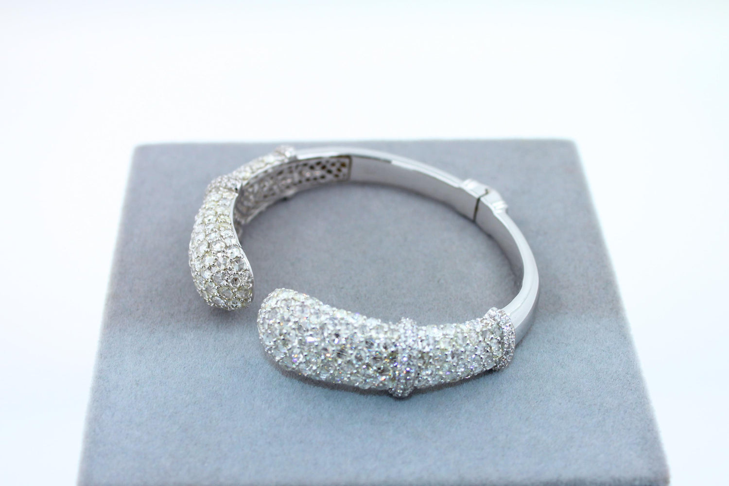Diamond Round Shape Brilliant Cut Pave Set Lux 18K White Gold Bangle Bracelet