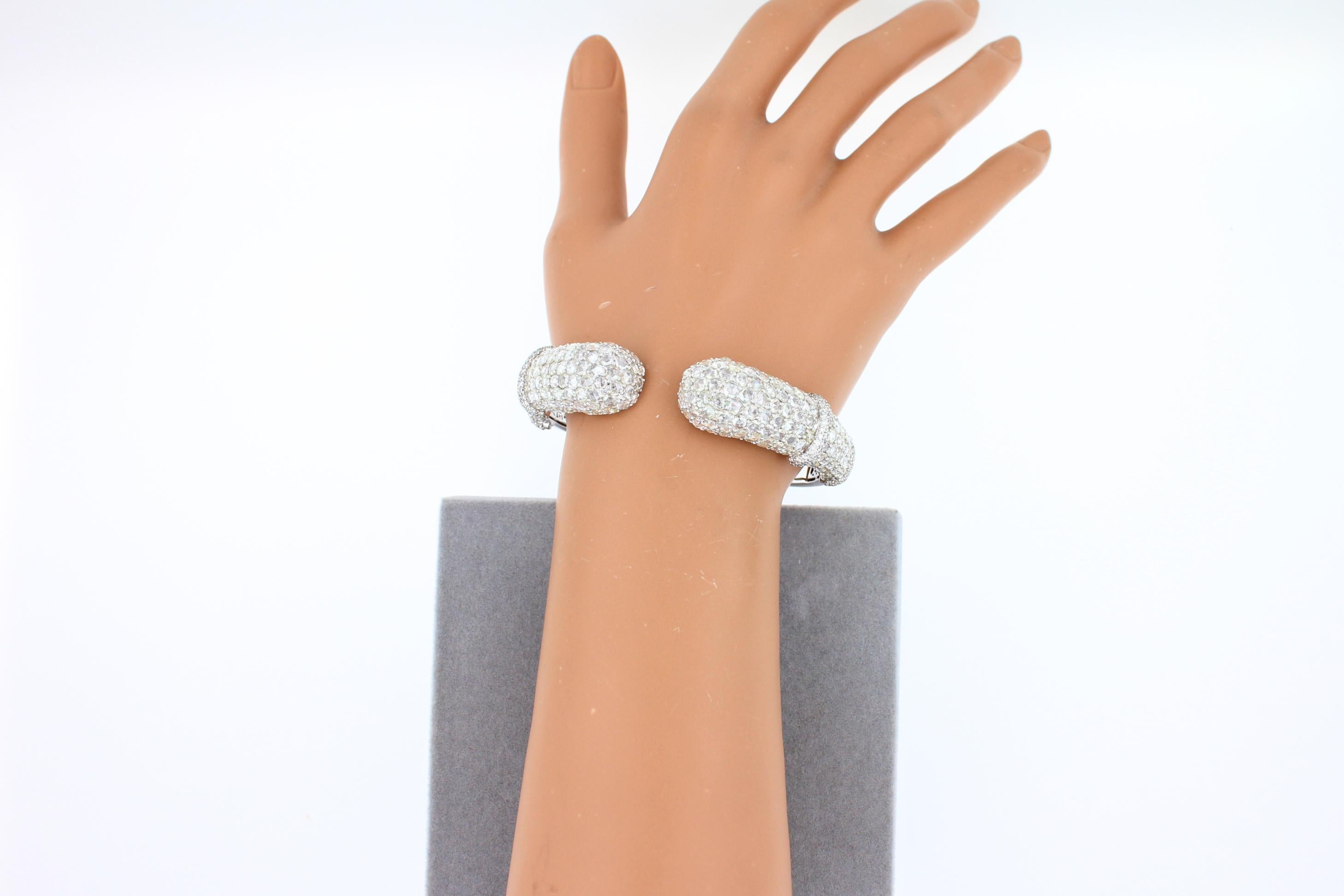 Diamond Round Shape Brilliant Cut Pave Set Lux 18K White Gold Bangle Bracelet