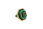Green Tourmaline Malachite Green Black Enamel 18K Yellow Gold Enamel Unique Ring