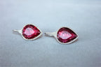 Fancy Pear Tear Drop Pink Red Rubellite Diamond Pave 18K White Gold Earrings