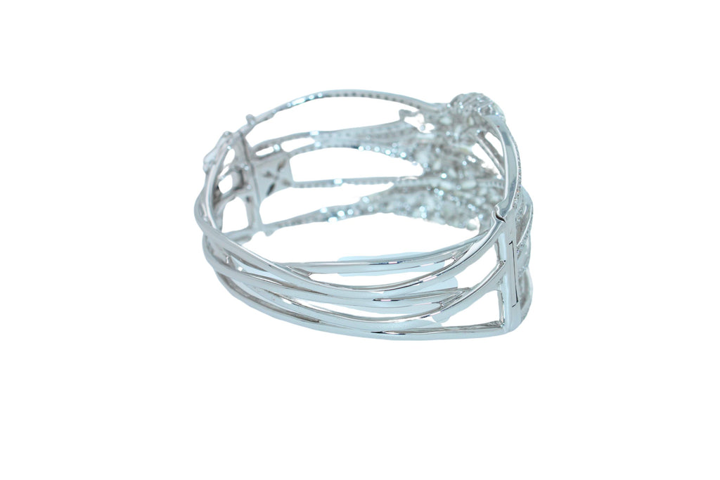 Fancy Shape Rose Cut Diamond Unique Statement Lux 18K White Gold Bangle Bracelet