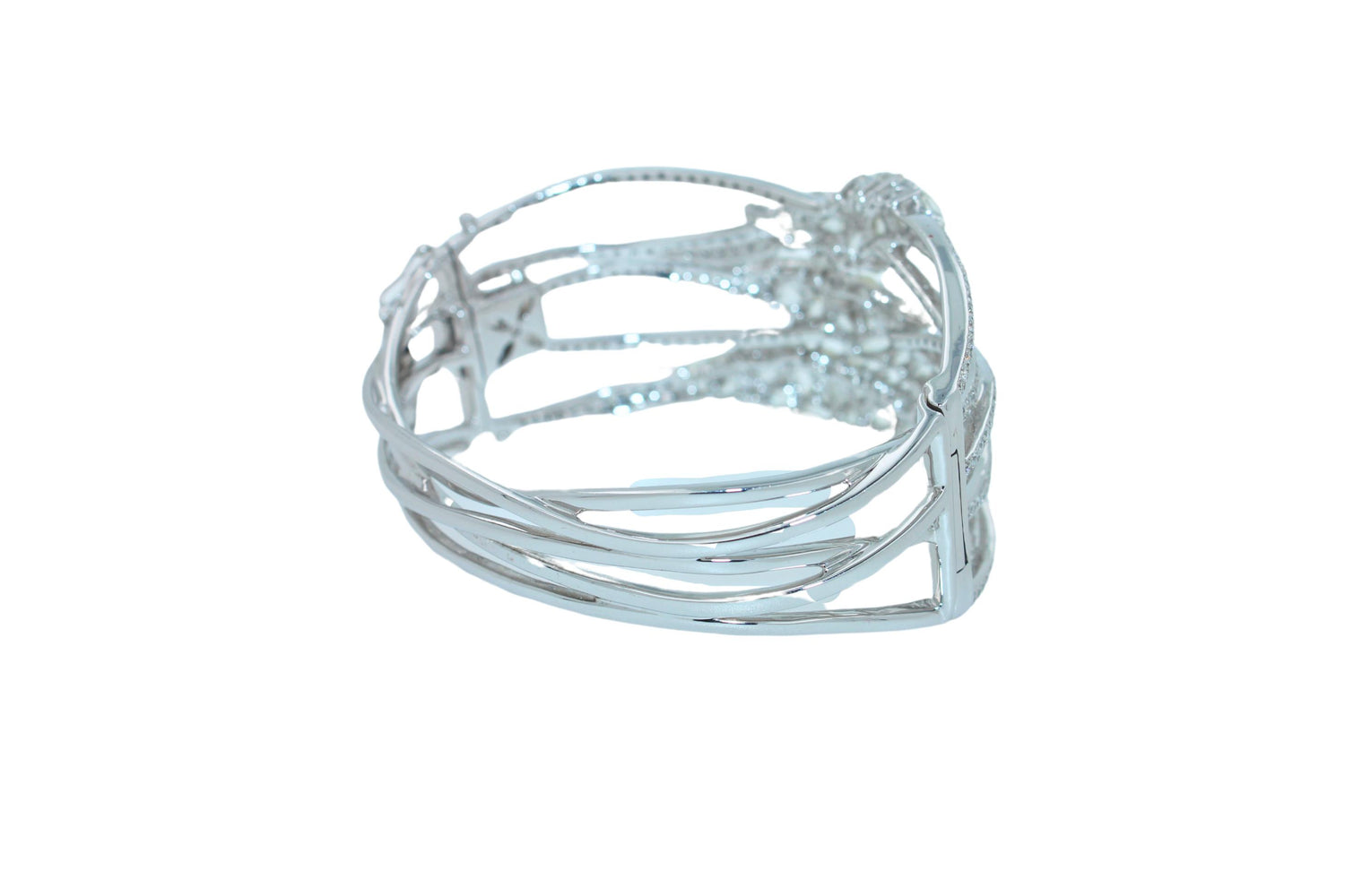 Fancy Shape Rose Cut Diamond Unique Statement Lux 18K White Gold Bangle Bracelet